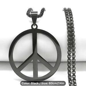 Black Stainless Steel Peace Sign Necklace